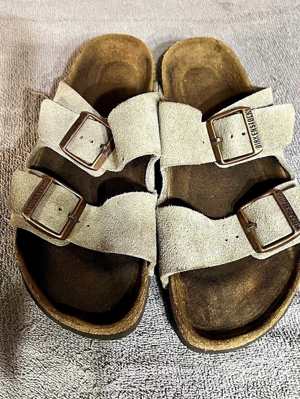 Birkenstock Arizona Taupe Suede Sandals EU 38 US Women 7-7.5 Two Strap”
